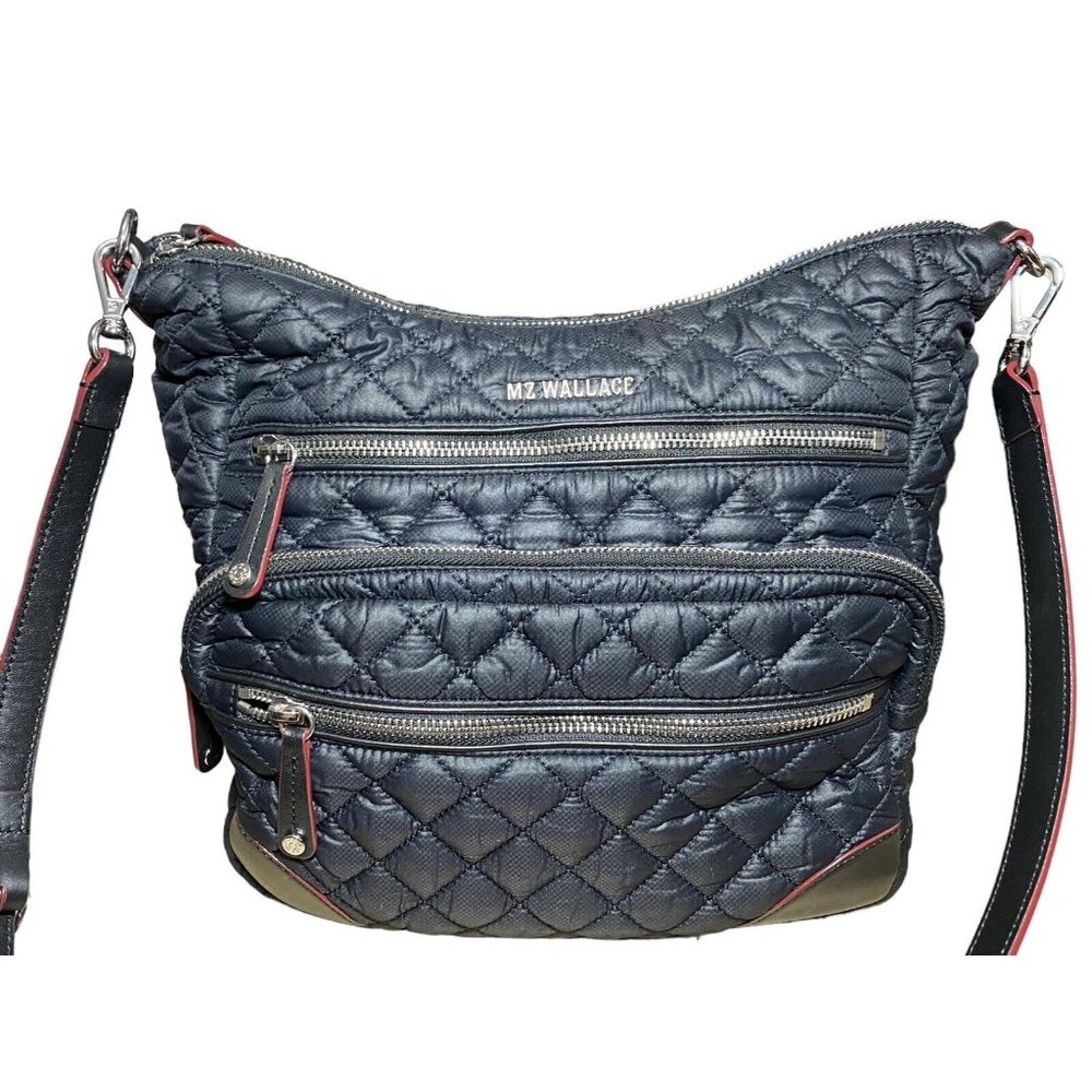 MZ WALLACE Bag DOWNTOWN Blue Burgundy Red Hobo Crossbody Purse